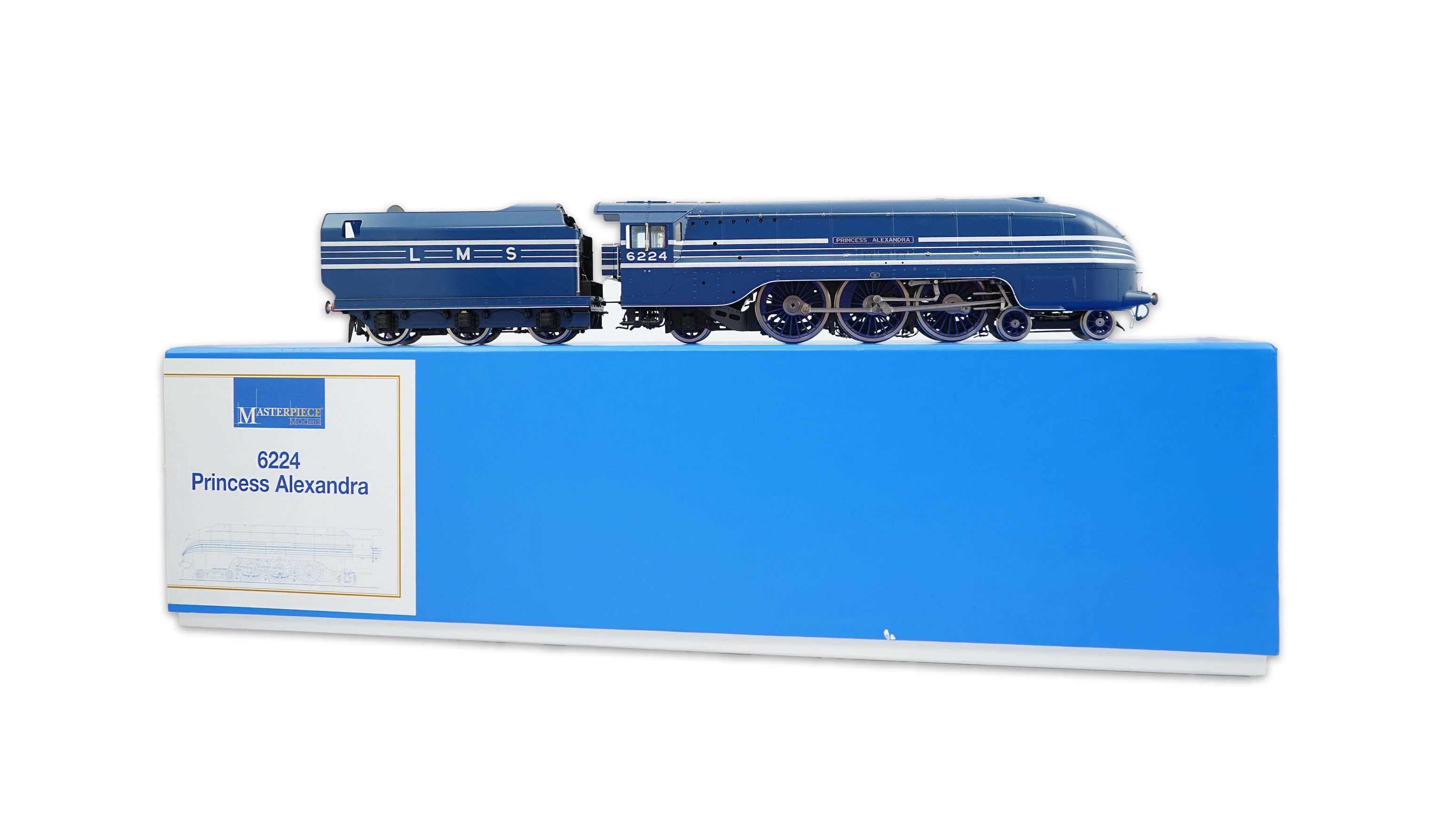 An 0 gauge Masterpiece Models model of LMS streamlined Coronation Class, Princess Alexandra, 6224, 4-6-2 tender locomotive, powered for two rail operation, with original box, instruction booklet and other paperwork.